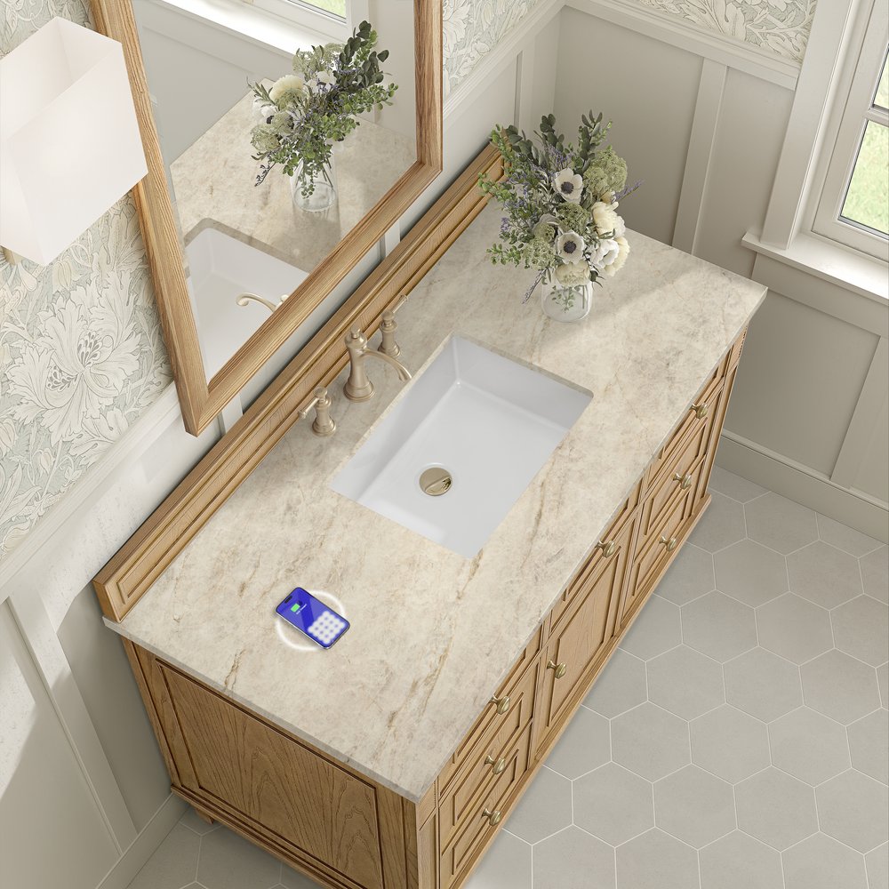 James Martin - Lorelai 48" Single Vanity, Light Natural Oak, w/ 3 CM Tajnar Eclos Top w/FreePower Wireless Charger - 424-V48-LNO-FTJR view 6