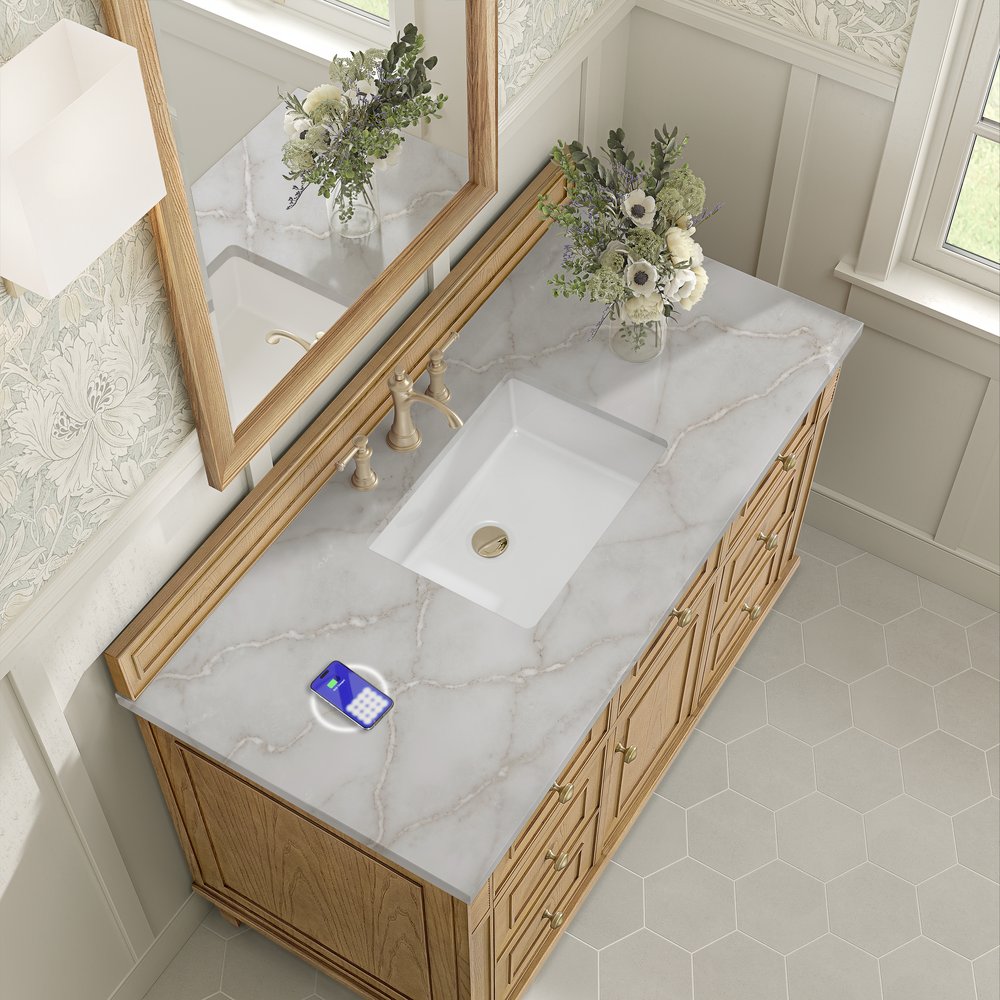 James Martin - Lorelai 48" Single Vanity, Light Natural Oak w/ 3 CM Victorian Silver Silestone Top w/FreePower Wireless Charger - 424-V48-LNO-FVSL view 8