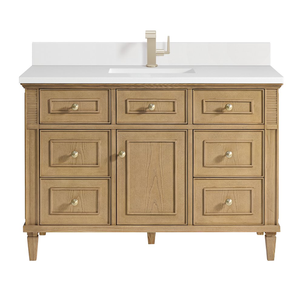 James Martin - Lorelai 48" Single Vanity, Light Natural Oak w/ Single Hole 3 CM White Zeus Silestone Top & Backsplash - 424-V48-LNO-1WZ view 1