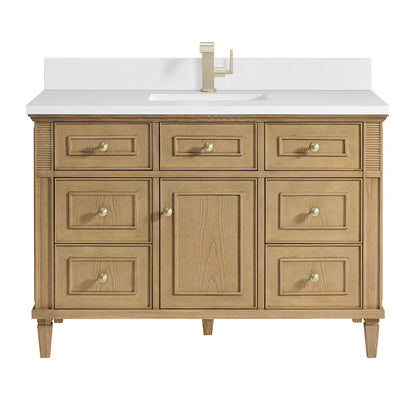 James Martin - Lorelai 48" Single Vanity, Light Natural Oak w/ Single Hole 3 CM White Zeus Silestone Top & Backsplash - 424-V48-LNO-1WZ view 1