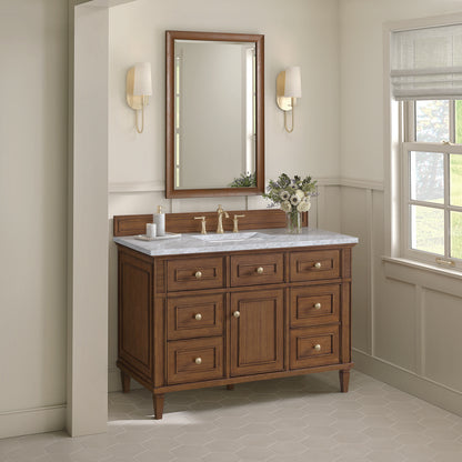 James Martin - Lorelai 48" Single Vanity, Mid-Century Walnut w/ 3 CM Carrara White Marble Top - 424-V48-WLT-3CAR view 5