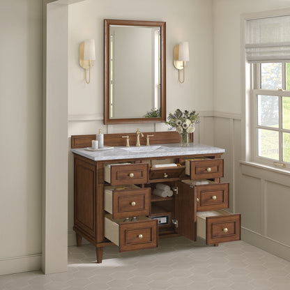 James Martin - Lorelai 48" Single Vanity, Mid-Century Walnut w/ 3 CM Carrara White Marble Top - 424-V48-WLT-3CAR view 6