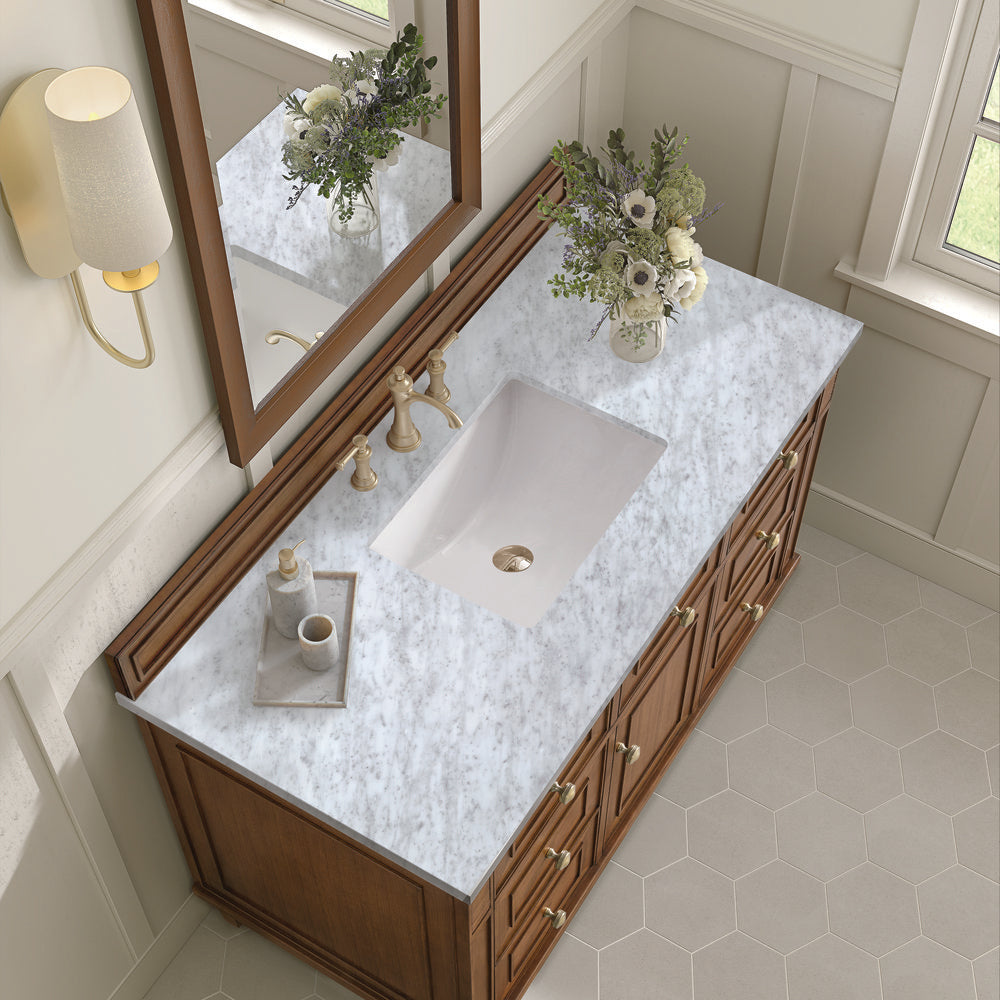 James Martin - Lorelai 48" Single Vanity, Mid-Century Walnut w/ 3 CM Carrara White Marble Top - 424-V48-WLT-3CAR view 8