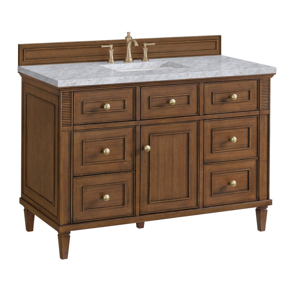 James Martin - Lorelai 48" Single Vanity, Mid-Century Walnut w/ 3 CM Carrara White Marble Top - 424-V48-WLT-3CAR view 11