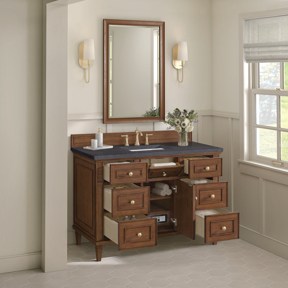 James Martin - Lorelai 48" Single Vanity, Mid-Century Walnut w/ 3 CM Charcoal Soapstone Silestone Top - 424-V48-WLT-3CSP view 6