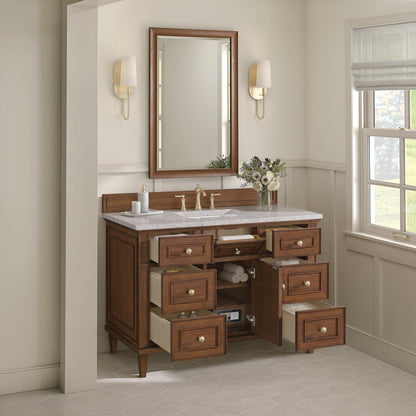 James Martin - Lorelai 48" Single Vanity, Mid-Century Walnut w/ 3 CM Eternal Jasmine Pearl Silestone Top - 424-V48-WLT-3EJP view 6