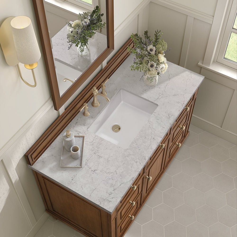 James Martin - Lorelai 48" Single Vanity, Mid-Century Walnut w/ 3 CM Eternal Jasmine Pearl Silestone Top - 424-V48-WLT-3EJP view 8