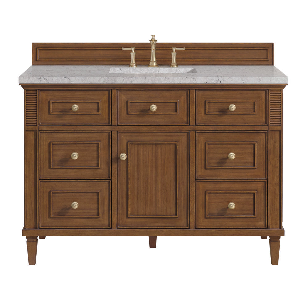 James Martin - Lorelai 48" Single Vanity, Mid-Century Walnut w/ 3 CM Eternal Jasmine Pearl Silestone Top w/FreePower Wireless Charger - 424-V48-WLT-FEJP view 1