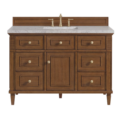 James Martin - Lorelai 48" Single Vanity, Mid-Century Walnut w/ 3 CM Eternal Jasmine Pearl Silestone Top w/FreePower Wireless Charger - 424-V48-WLT-FEJP view 1