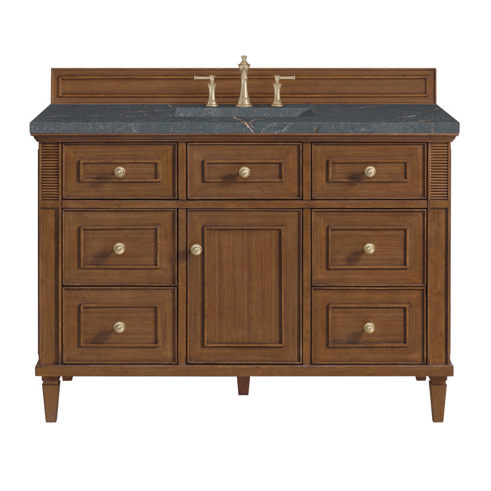 James Martin - Lorelai 48" Single Vanity, Mid-Century Walnut w/ 3 CM Parisien Bleu Silestone Top - 424-V48-WLT-3PBL view 1