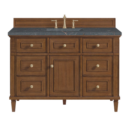 James Martin - Lorelai 48" Single Vanity, Mid-Century Walnut w/ 3 CM Parisien Bleu Silestone Top - 424-V48-WLT-3PBL view 1