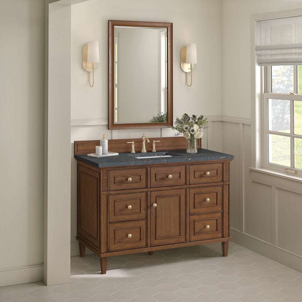 James Martin - Lorelai 48" Single Vanity, Mid-Century Walnut w/ 3 CM Parisien Bleu Silestone Top w/FreePower Wireless Charger - 424-V48-WLT-FPBL view 6