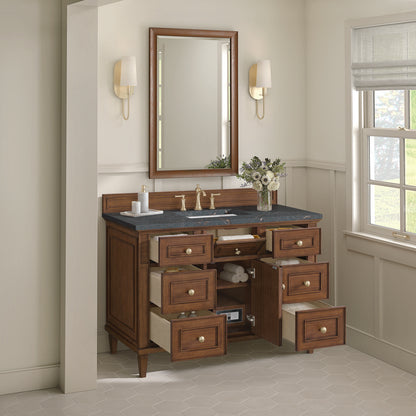 James Martin - Lorelai 48" Single Vanity, Mid-Century Walnut w/ 3 CM Parisien Bleu Silestone Top w/FreePower Wireless Charger - 424-V48-WLT-FPBL view 7