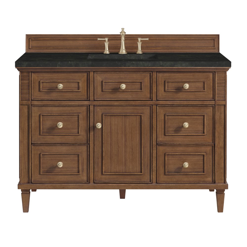James Martin - Lorelai 48" Single Vanity, Mid-Century Walnut, w/ 3 CM Phantome Eclos Top - 424-V48-WLT-3PHT view 1