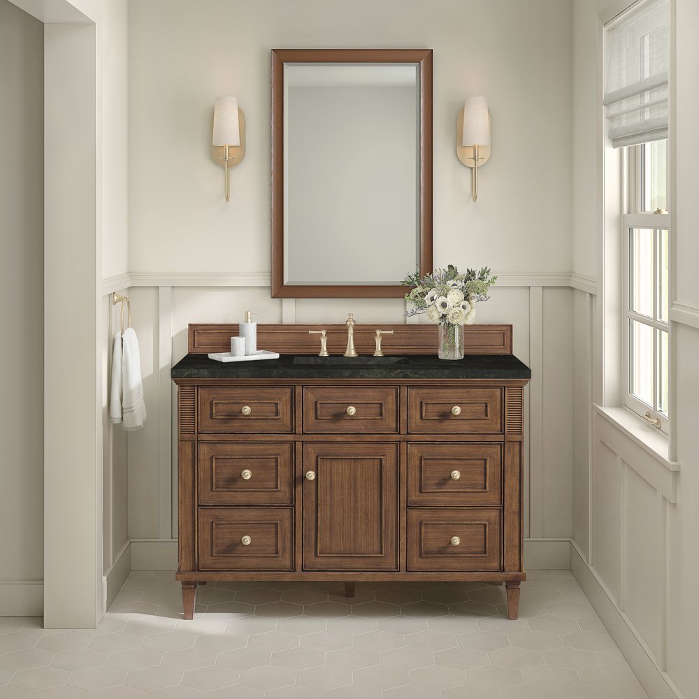 James Martin - Lorelai 48" Single Vanity, Mid-Century Walnut, w/ 3 CM Phantome Eclos Top - 424-V48-WLT-3PHT view 4