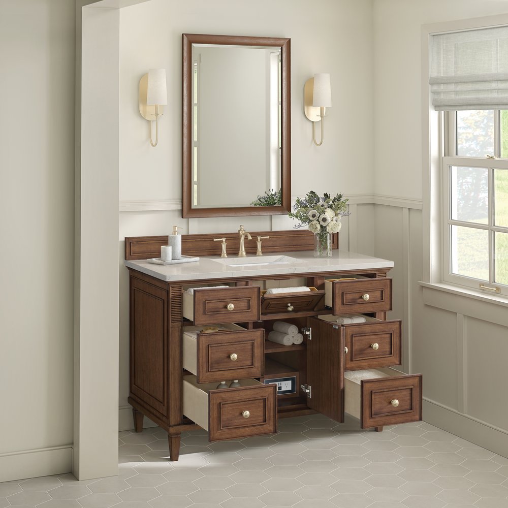 James Martin - Lorelai 48" Single Vanity, Mid-Century Walnut, w/ 3 CM Siberian Silestone Top - 424-V48-WLT-3SFR view 6
