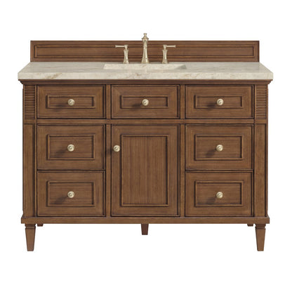 James Martin - Lorelai 48" Single Vanity, Mid-Century Walnut, w/ 3 CM Tajnar Eclos Top - 424-V48-WLT-3TJR view 1