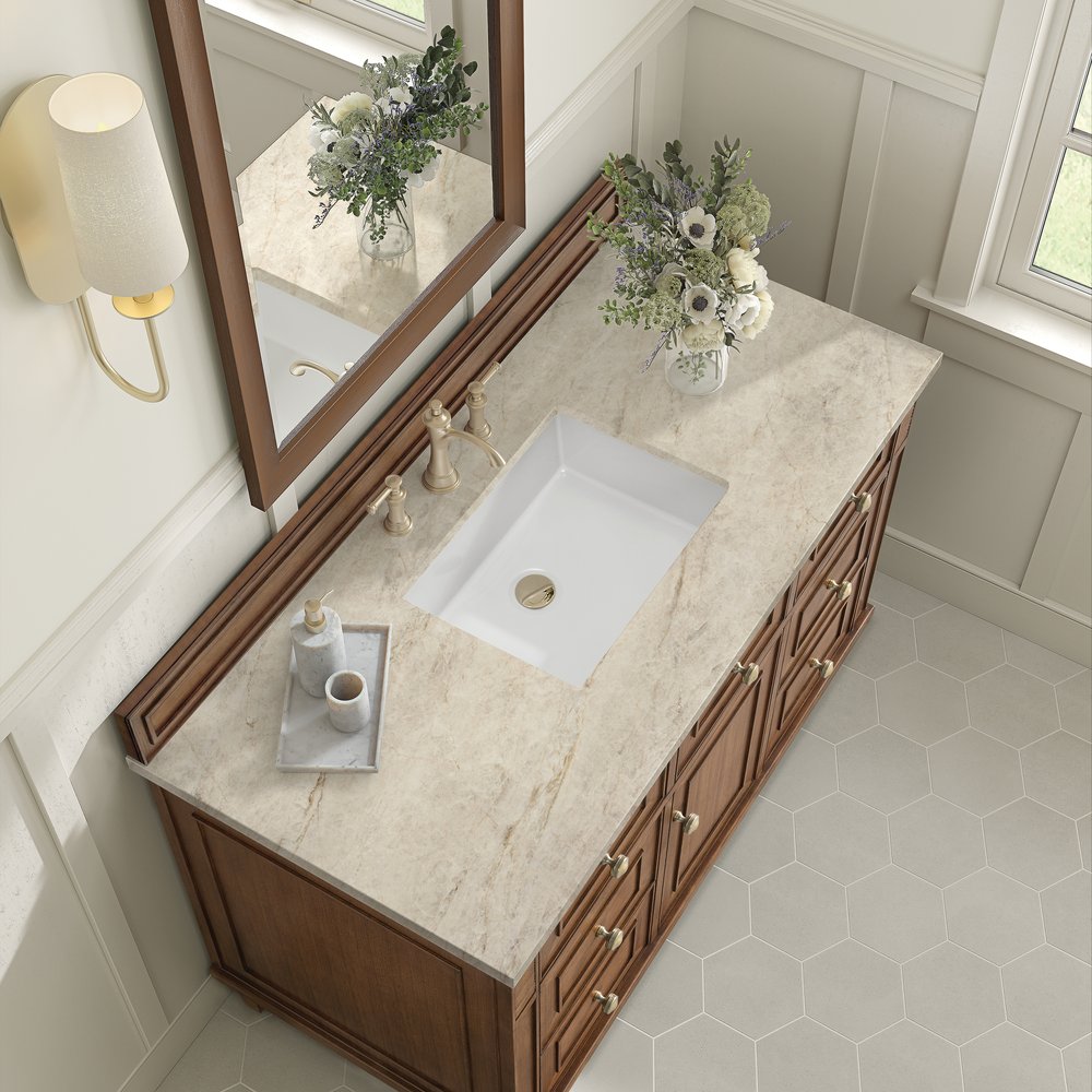 James Martin - Lorelai 48" Single Vanity, Mid-Century Walnut, w/ 3 CM Tajnar Eclos Top - 424-V48-WLT-3TJR view 8