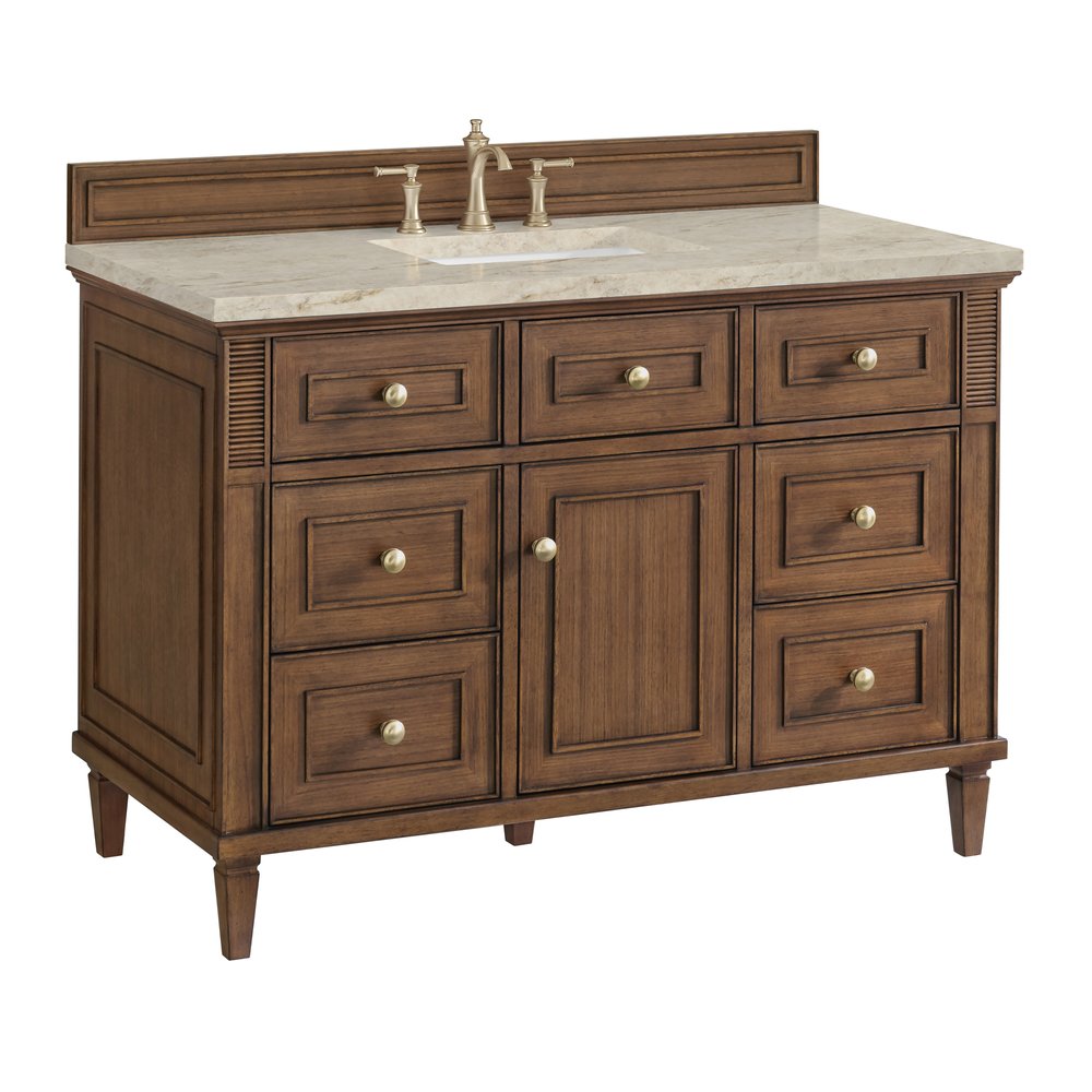 James Martin - Lorelai 48" Single Vanity, Mid-Century Walnut, w/ 3 CM Tajnar Eclos Top - 424-V48-WLT-3TJR view 11