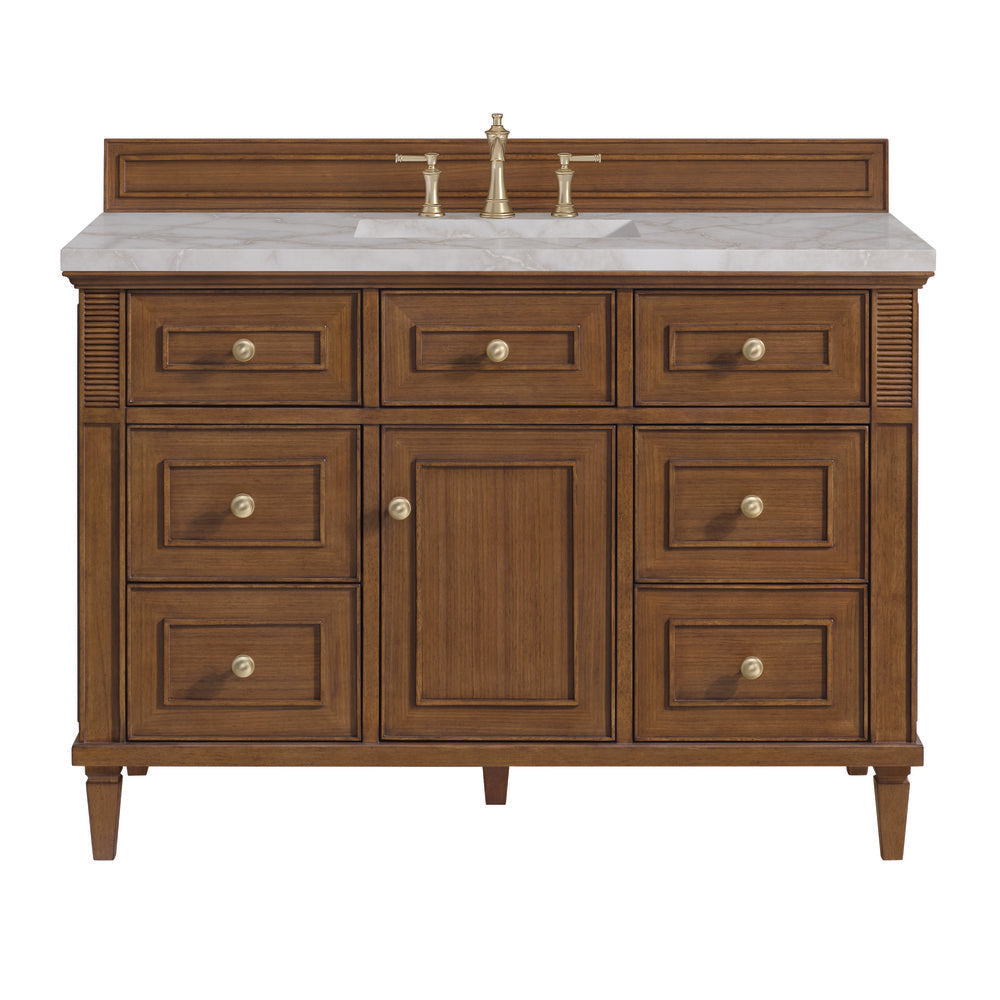 James Martin - Lorelai 48" Single Vanity, Mid-Century Walnut w/ 3 CM Victorian Silver Silestone Top - 424-V48-WLT-3VSL view 1