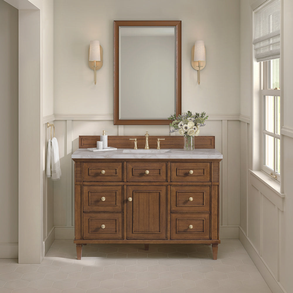 James Martin - Lorelai 48" Single Vanity, Mid-Century Walnut w/ 3 CM Victorian Silver Silestone Top - 424-V48-WLT-3VSL view 4