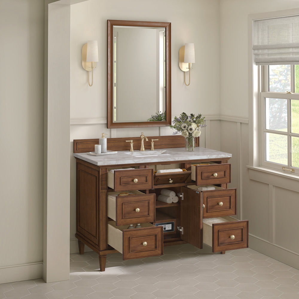 James Martin - Lorelai 48" Single Vanity, Mid-Century Walnut w/ 3 CM Victorian Silver Silestone Top - 424-V48-WLT-3VSL view 6