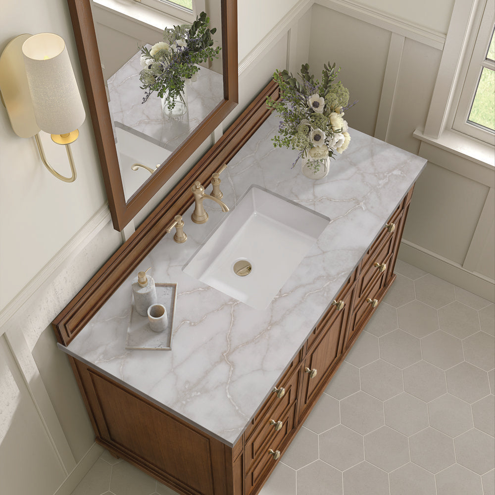 James Martin - Lorelai 48" Single Vanity, Mid-Century Walnut w/ 3 CM Victorian Silver Silestone Top - 424-V48-WLT-3VSL view 8