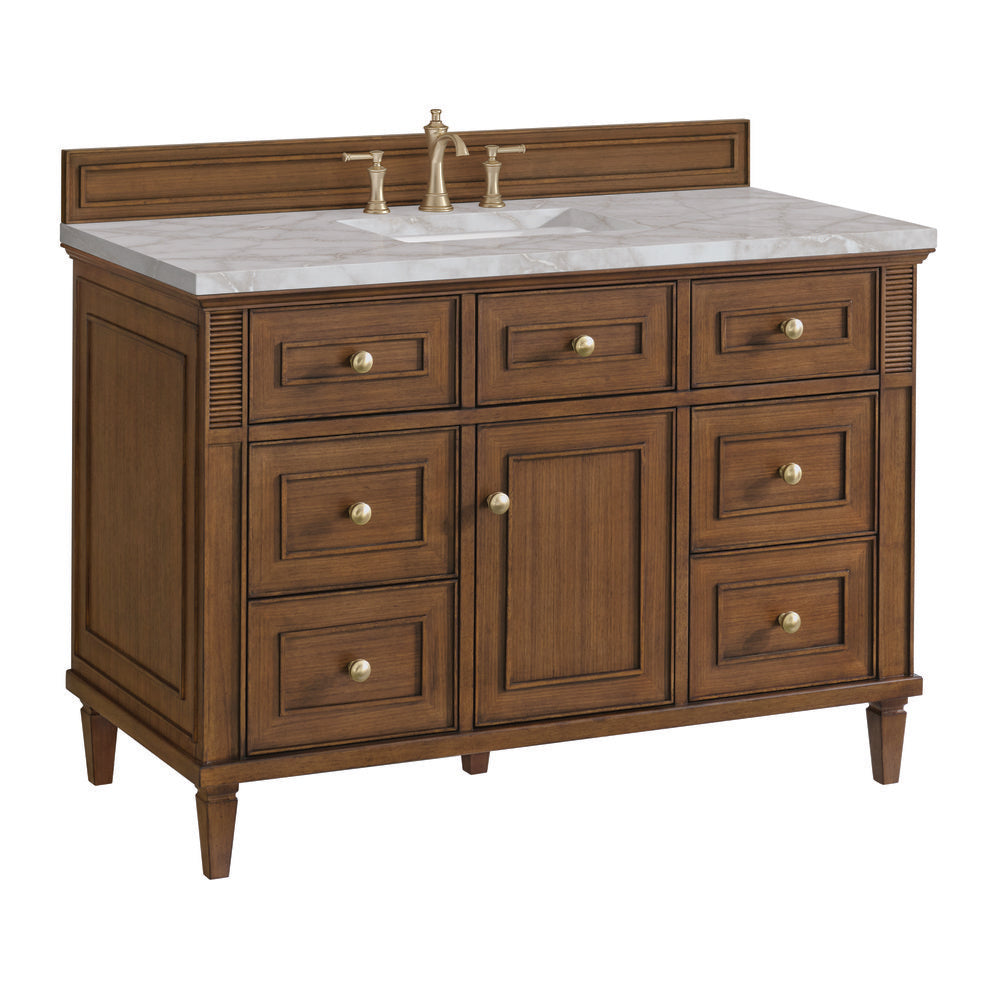 James Martin - Lorelai 48" Single Vanity, Mid-Century Walnut w/ 3 CM Victorian Silver Silestone Top - 424-V48-WLT-3VSL view 11