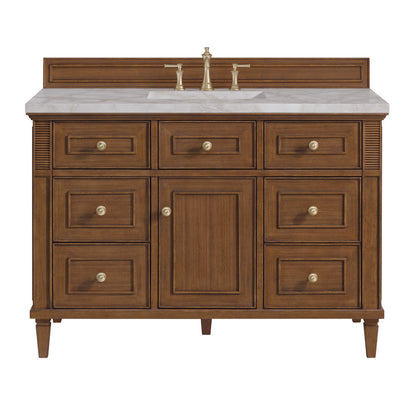 James Martin - Lorelai 48" Single Vanity, Mid-Century Walnut w/ 3 CM Victorian Silver Silestone Top w/FreePower Wireless Charger - 424-V48-WLT-FVSL view 1