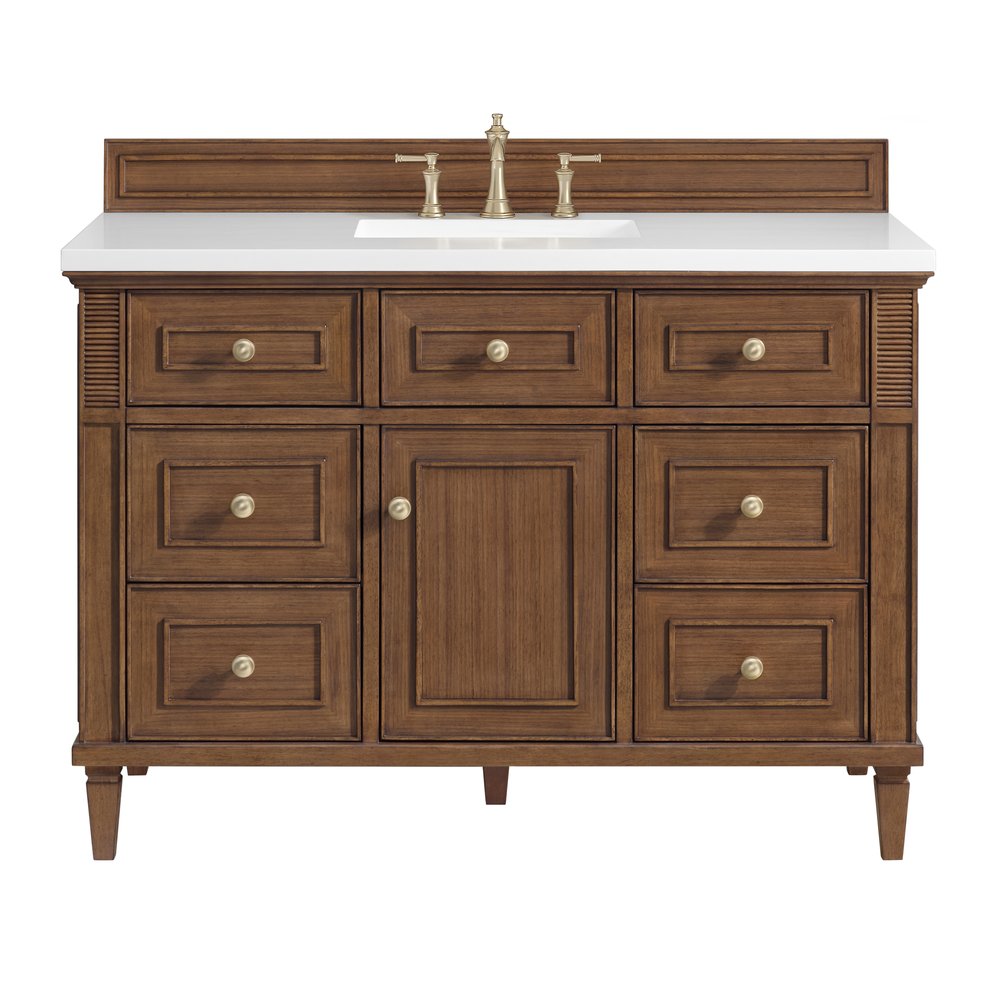James Martin - Lorelai 48" Single Vanity, Mid-Century Walnut w/ 3 CM White Zeus Silestone Top - 424-V48-WLT-3WZ view 1