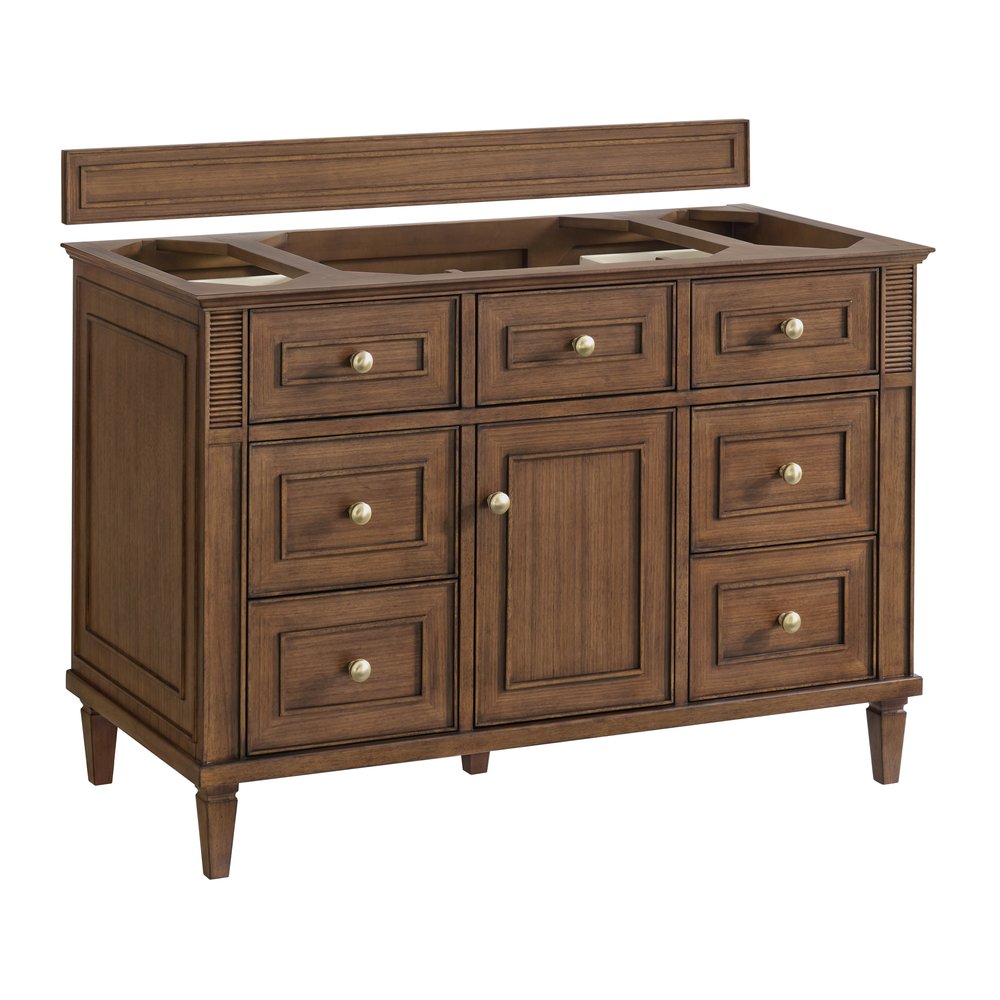 James Martin - Lorelai 48" Single Vanity, Mid-Century Walnut w/ 3 CM White Zeus Silestone Top - 424-V48-WLT-3WZ view 2