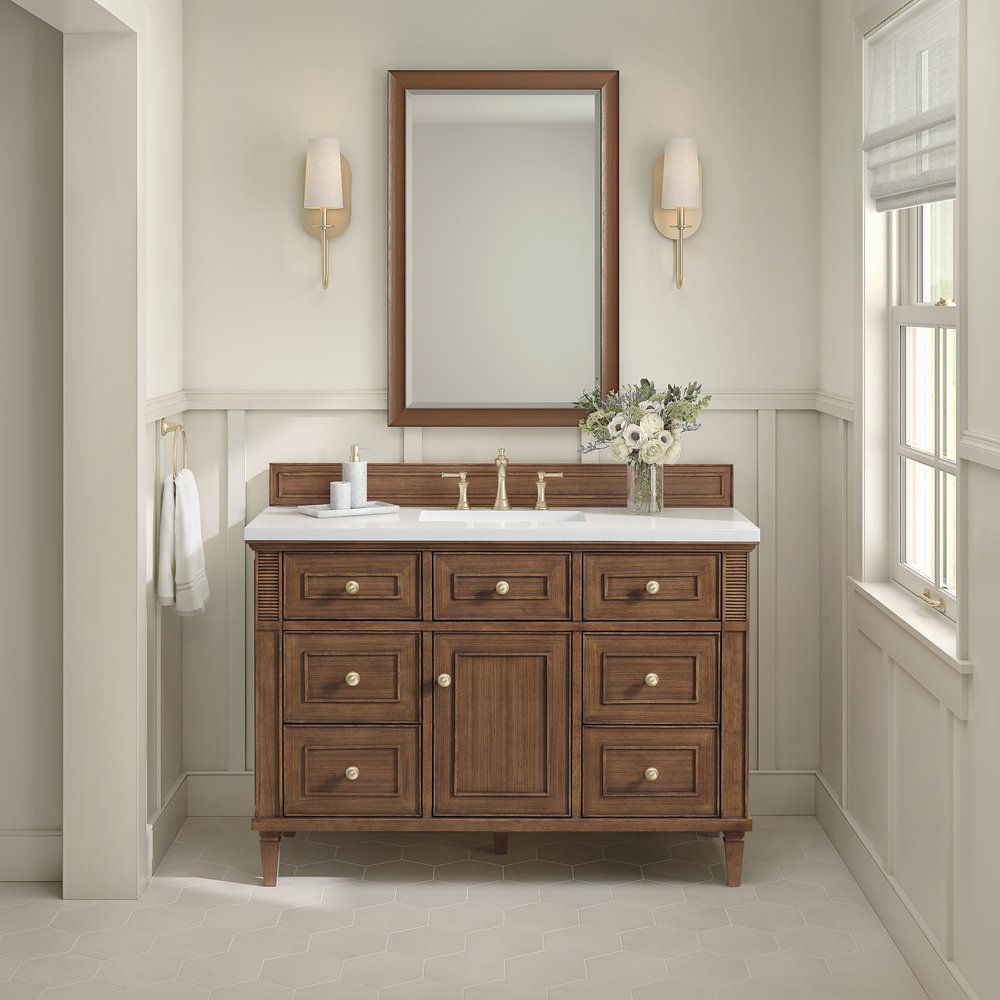 James Martin - Lorelai 48" Single Vanity, Mid-Century Walnut w/ 3 CM White Zeus Silestone Top - 424-V48-WLT-3WZ view 4