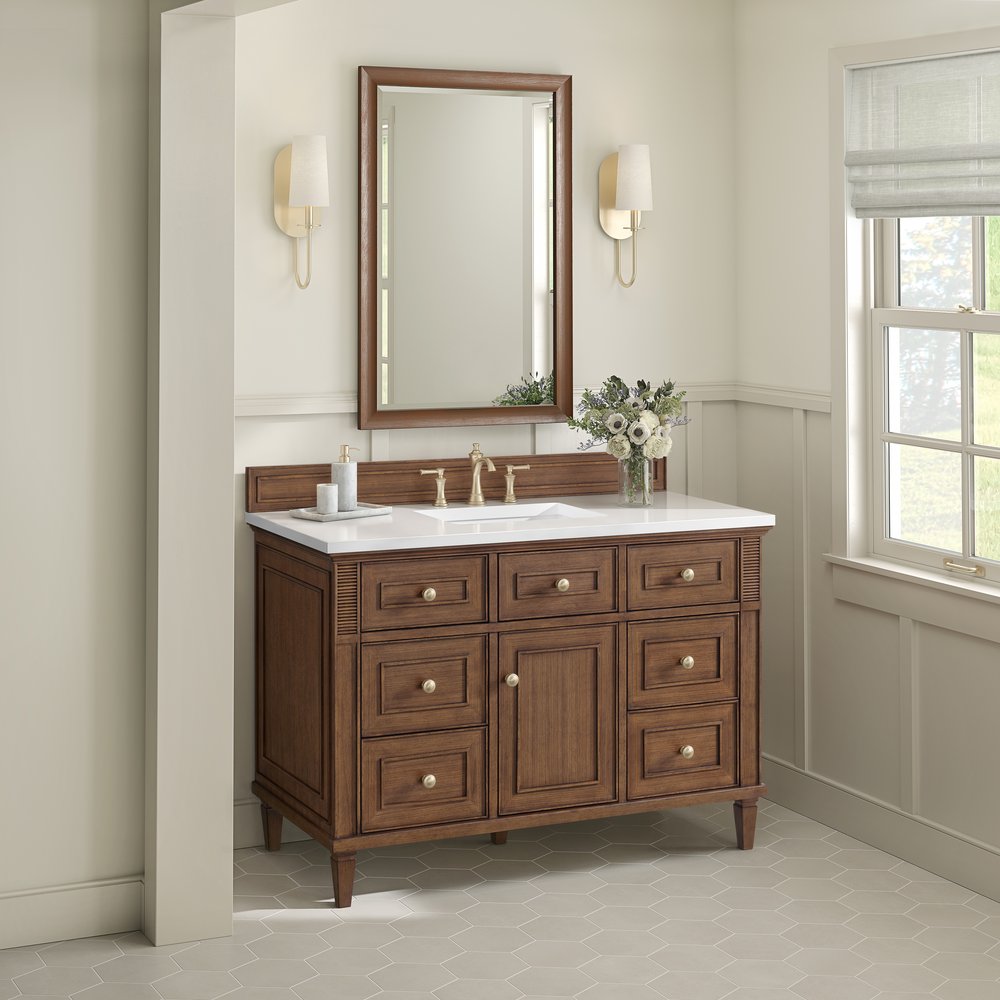 James Martin - Lorelai 48" Single Vanity, Mid-Century Walnut w/ 3 CM White Zeus Silestone Top - 424-V48-WLT-3WZ view 5