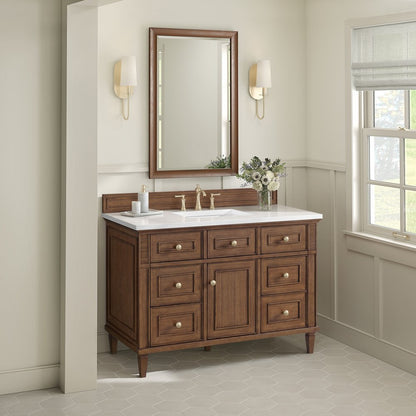 James Martin - Lorelai 48" Single Vanity, Mid-Century Walnut w/ 3 CM White Zeus Silestone Top - 424-V48-WLT-3WZ view 5