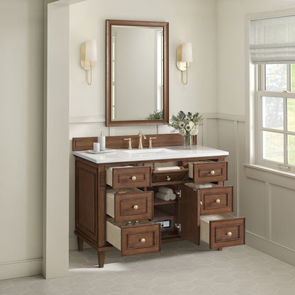 James Martin - Lorelai 48" Single Vanity, Mid-Century Walnut w/ 3 CM White Zeus Silestone Top - 424-V48-WLT-3WZ view 6