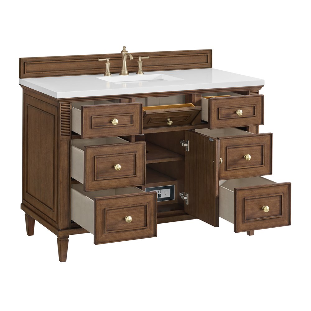 James Martin - Lorelai 48" Single Vanity, Mid-Century Walnut w/ 3 CM White Zeus Silestone Top - 424-V48-WLT-3WZ view 10