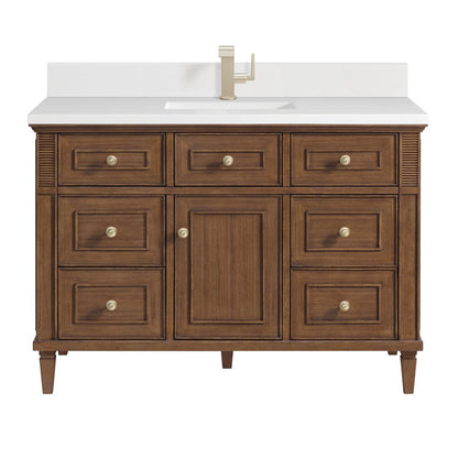 James Martin - Lorelai 48" Single Vanity, Mid-Century Walnut w/ Single Hole 3 CM White Zeus Silestone Top & Backsplash - 424-V48-WLT-1WZ view 1