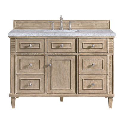 James Martin - Lorelai 48" Single Vanity, Whitewashed Oak w/ 3 CM Carrara White Marble Top - 424-V48-WWO-3CAR view 1