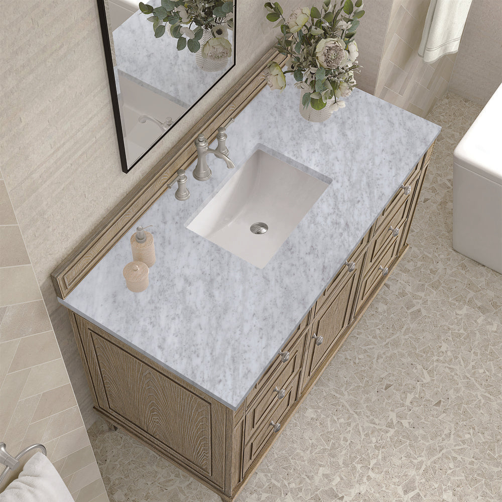 James Martin - Lorelai 48" Single Vanity, Whitewashed Oak w/ 3 CM Carrara White Marble Top - 424-V48-WWO-3CAR view 7