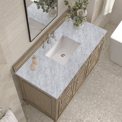 James Martin - Lorelai 48" Single Vanity, Whitewashed Oak w/ 3 CM Carrara White Marble Top - 424-V48-WWO-3CAR view 7