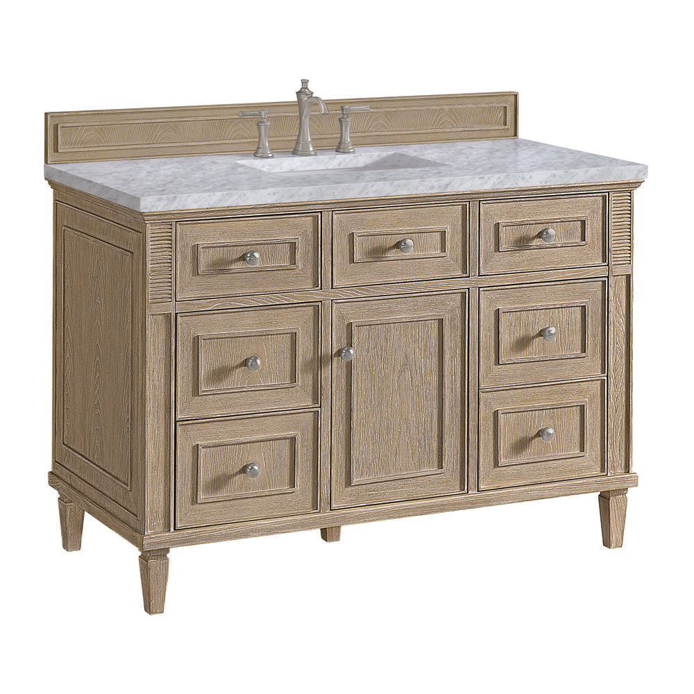 James Martin - Lorelai 48" Single Vanity, Whitewashed Oak w/ 3 CM Carrara White Marble Top - 424-V48-WWO-3CAR view 10