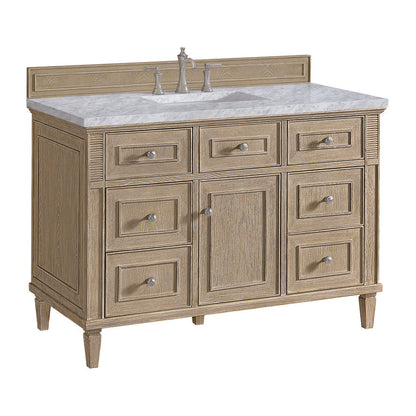 James Martin - Lorelai 48" Single Vanity, Whitewashed Oak w/ 3 CM Carrara White Marble Top - 424-V48-WWO-3CAR view 10