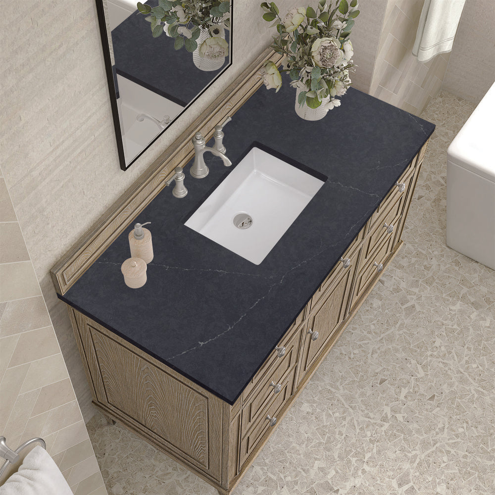 James Martin - Lorelai 48" Single Vanity, Whitewashed Oak w/ 3 CM Charcoal Soapstone Silestone Top - 424-V48-WWO-3CSP view 7