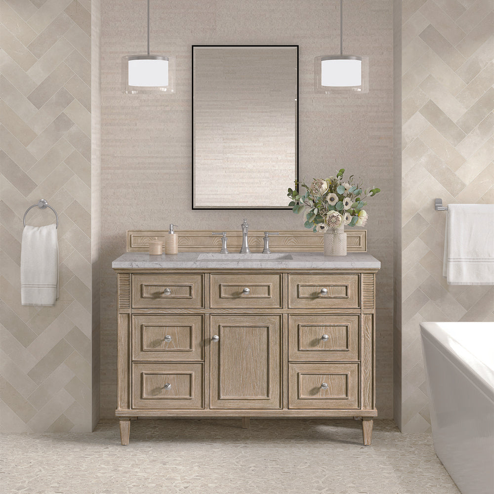 James Martin - Lorelai 48" Single Vanity, Whitewashed Oak w/ 3 CM Eternal Jasmine Pearl Silestone Top - 424-V48-WWO-3EJP view 3