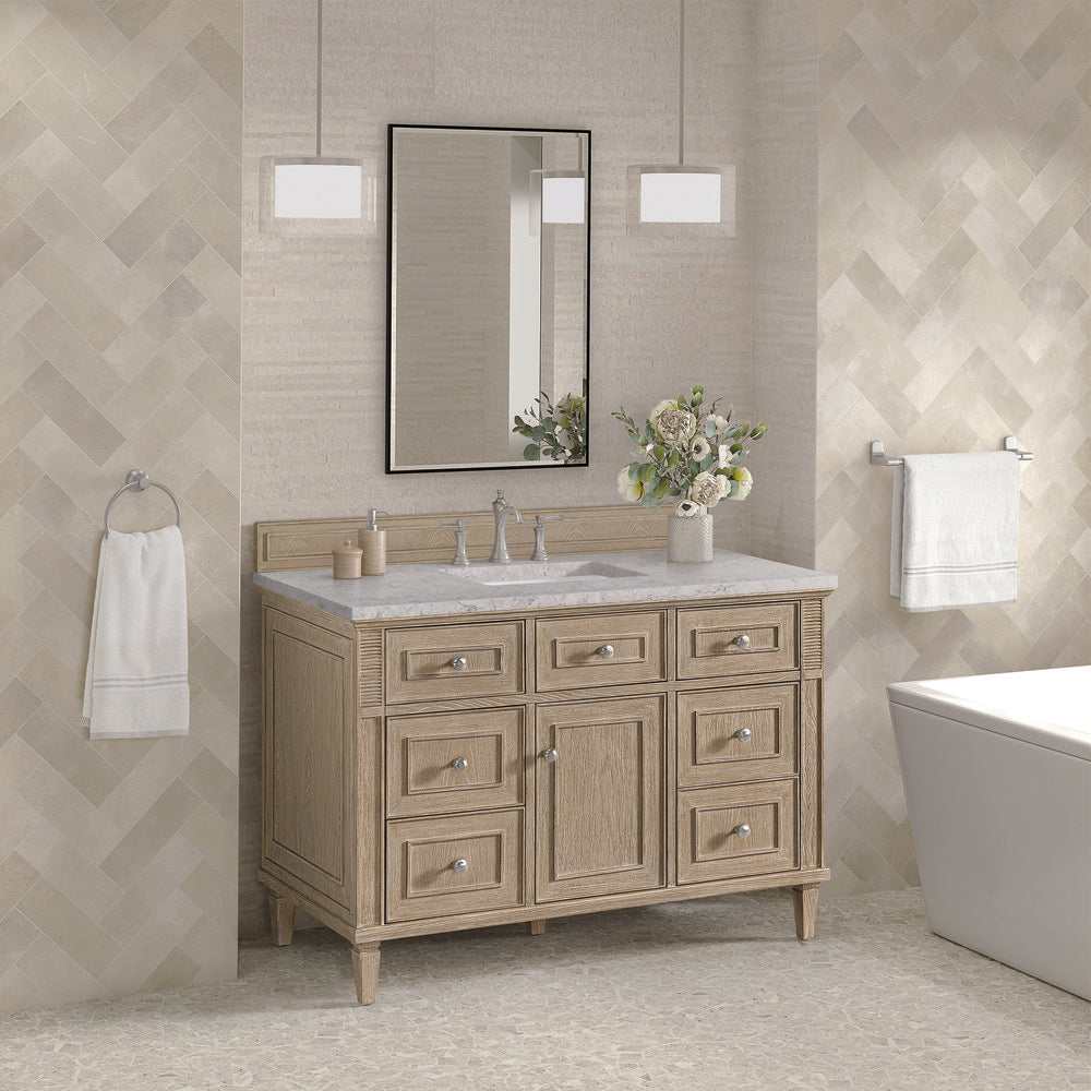 James Martin - Lorelai 48" Single Vanity, Whitewashed Oak w/ 3 CM Eternal Jasmine Pearl Silestone Top w/FreePower Wireless Charger - 424-V48-WWO-FEJP view 5