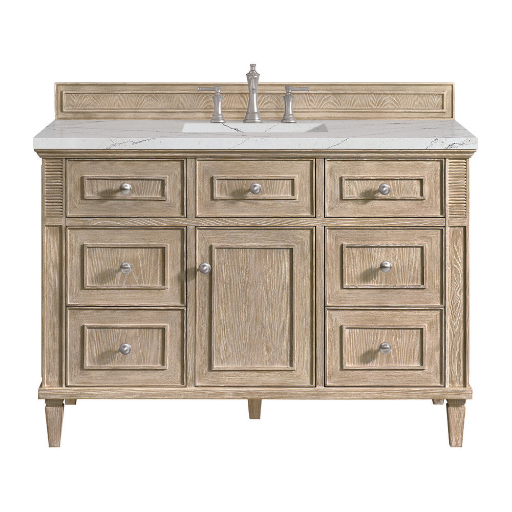 James Martin - Lorelai 48" Single Vanity, Whitewashed Oak w/ 3 CM Ethereal Noctis Silestone Top - 424-V48-WWO-3ENC view 1