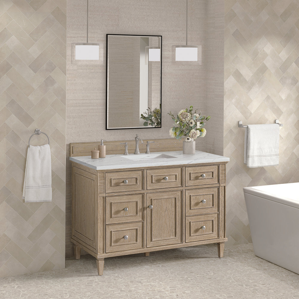 James Martin - Lorelai 48" Single Vanity, Whitewashed Oak w/ 3 CM Ethereal Noctis Silestone Top - 424-V48-WWO-3ENC view 4