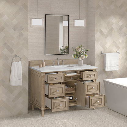 James Martin - Lorelai 48" Single Vanity, Whitewashed Oak w/ 3 CM Ethereal Noctis Silestone Top - 424-V48-WWO-3ENC view 5