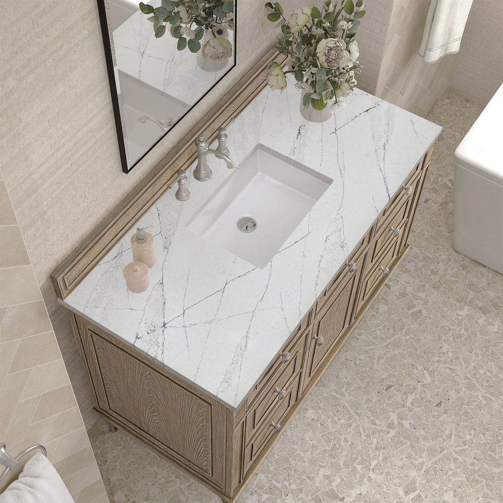James Martin - Lorelai 48" Single Vanity, Whitewashed Oak w/ 3 CM Ethereal Noctis Silestone Top - 424-V48-WWO-3ENC view 7