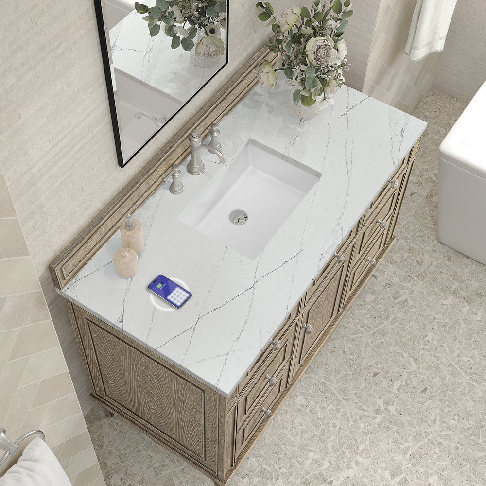 James Martin - Lorelai 48" Single Vanity, Whitewashed Oak w/ 3 CM Ethereal Noctis Silestone Top w/FreePower Wireless Charger - 424-V48-WWO-FENC view 8